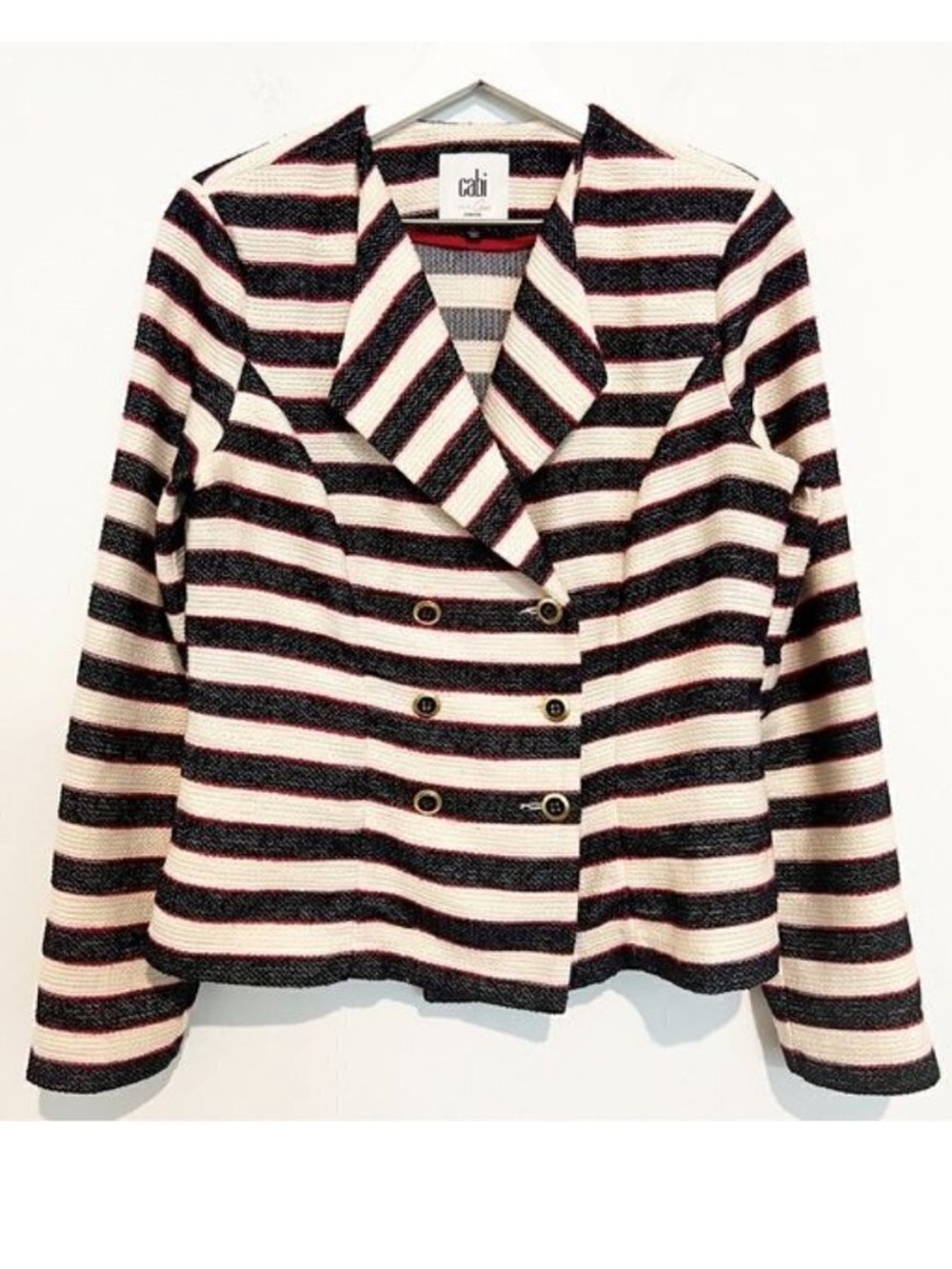 Cabi Cruise Blazer Size 6 Striped Double Breasted‎ Gold Button Old Money Yacht